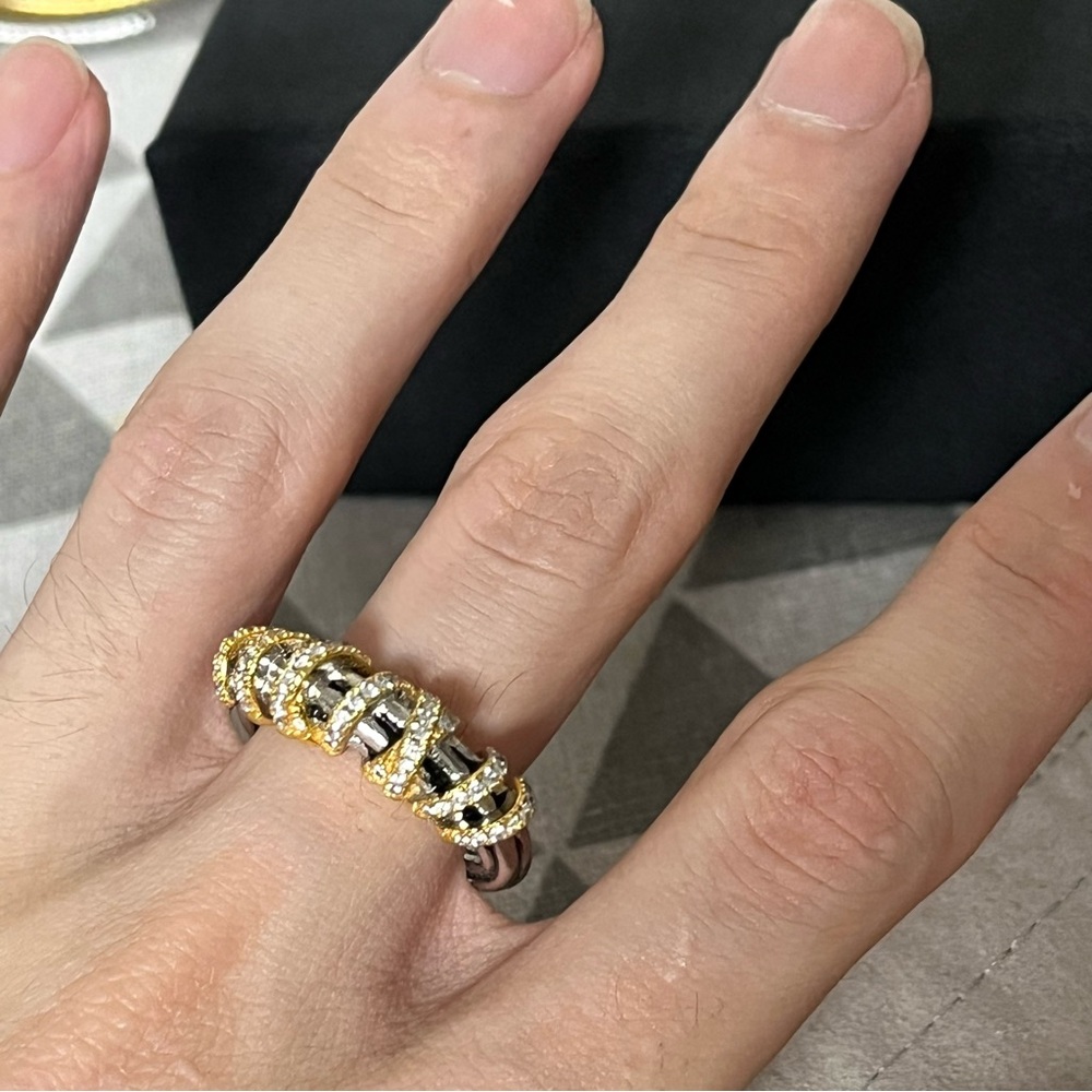 David Yurman Two-Tone Pavé Cable Ring sz7 - Picture 2 of 5